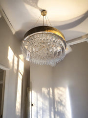 Lustre Suspendu Rond en Cristal Doré