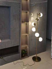 Lampadaire Moderne à Sphères en Verre Blanc