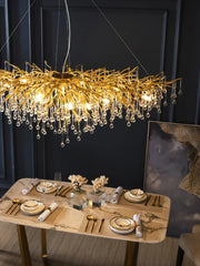 Lustre Doré en Cristal Goutte Transparent