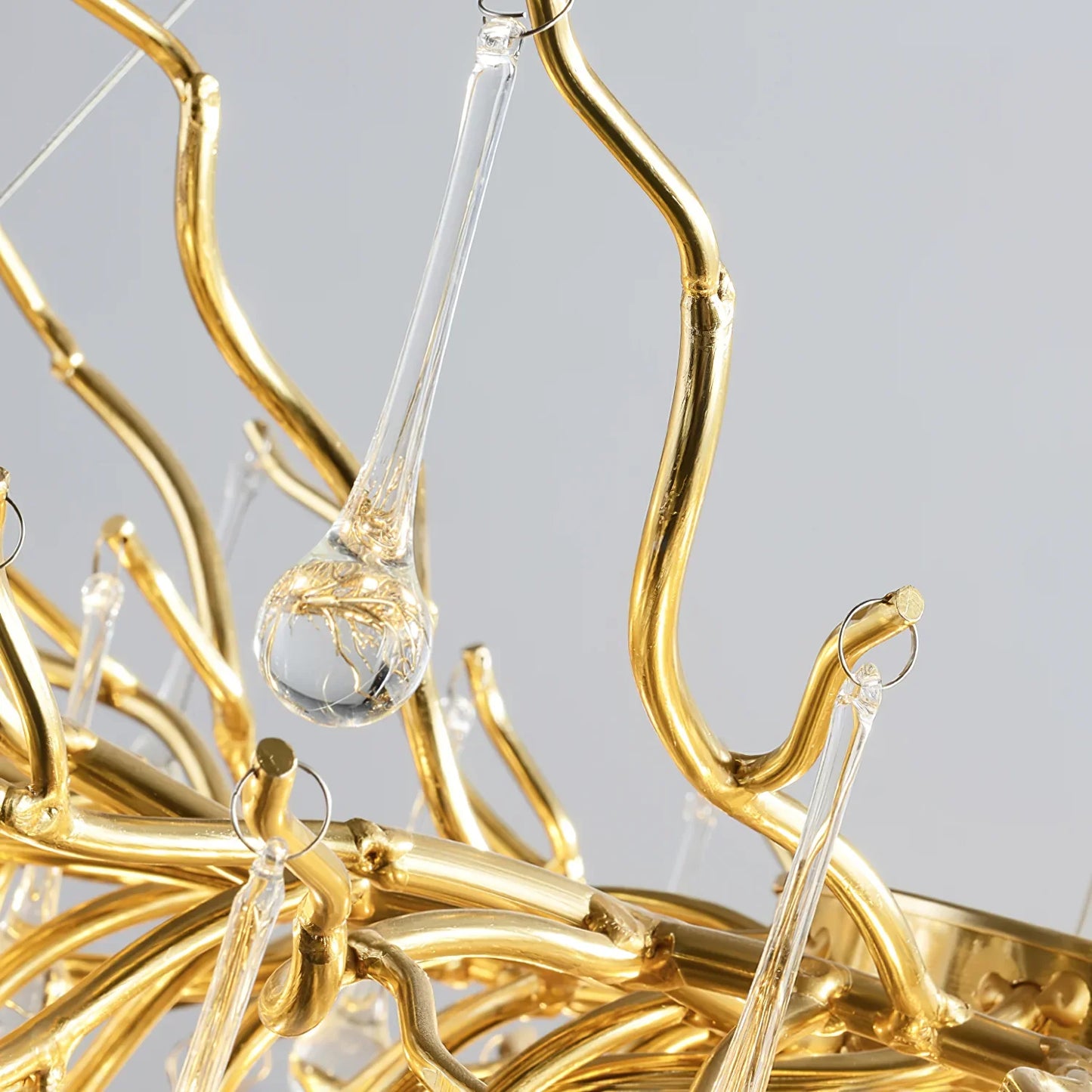 Lustre Doré en Cristal Goutte Transparent