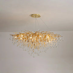 Lustre Doré en Cristal Goutte Transparent