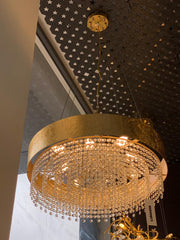 Lustre Suspendu Rond en Cristal Doré