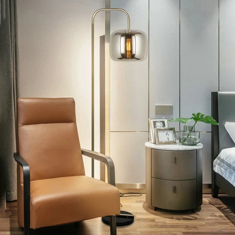 Lampadaire en Verre Gris Fumé avec Pied Marbré