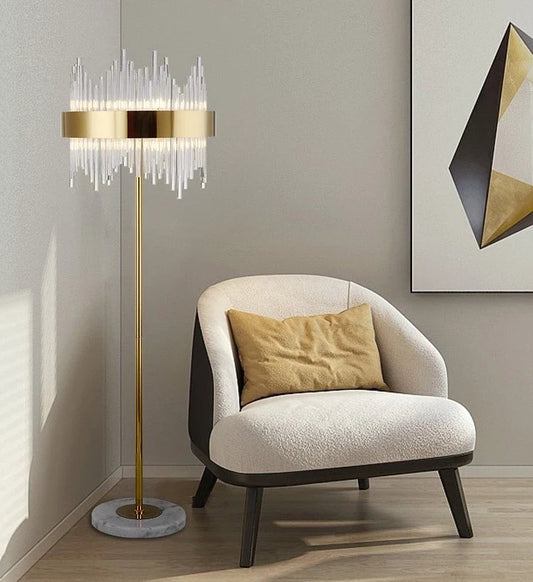 Lampadaire Doré Avec Pied en Marbre