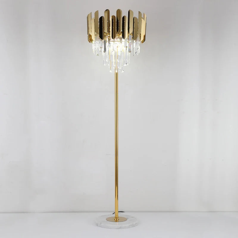 Lampadaire en Cristal Doré Avec Pied en Marbre