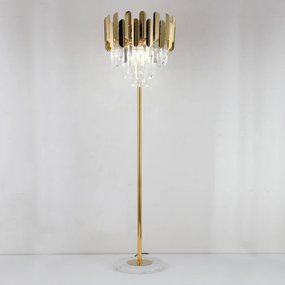 Lampadaire en Cristal Doré Avec Pied en Marbre