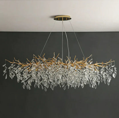 Lustre Cristal avec Branches Doré