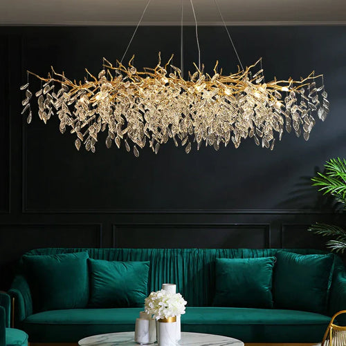 Lustre Cristal avec Branches Doré