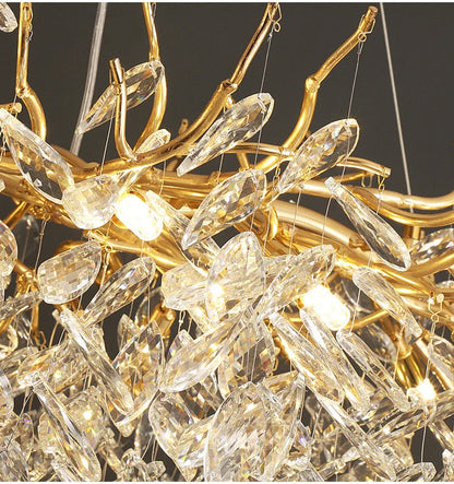 Lustre Cristal avec Branches Doré