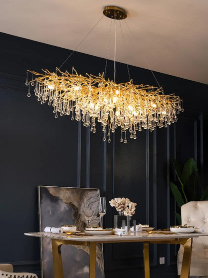 Lustre Doré en Cristal Goutte Transparent