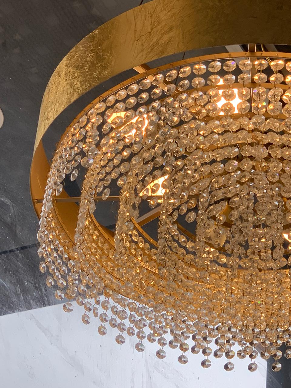 Lustre Suspendu Rond en Cristal Doré