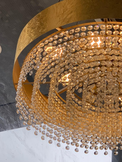 Lustre Suspendu Rond en Cristal Doré