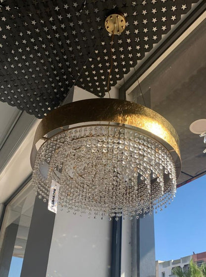 Lustre Suspendu Rond en Cristal Doré