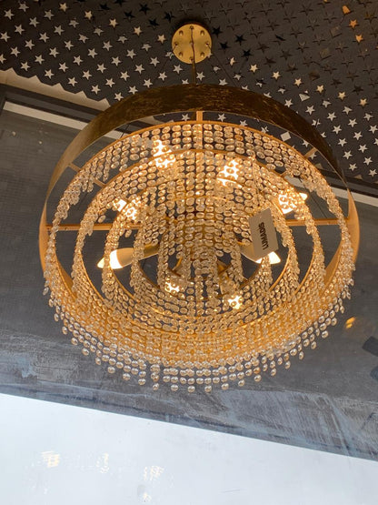 Lustre Suspendu Rond en Cristal Doré