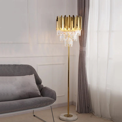 Lampadaire en Cristal Doré Avec Pied en Marbre