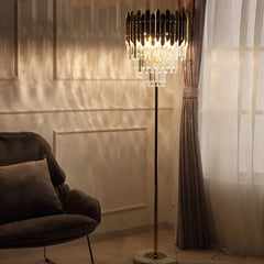 Lampadaire en Cristal Doré Avec Pied en Marbre