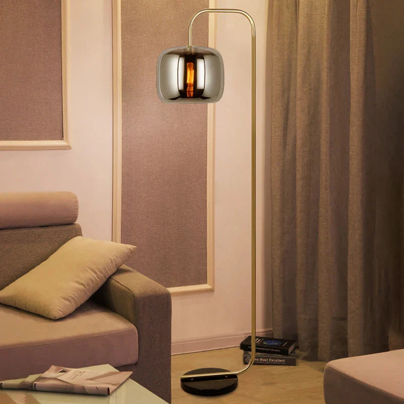 Lampadaire en Verre Gris Fumé avec Pied Marbré