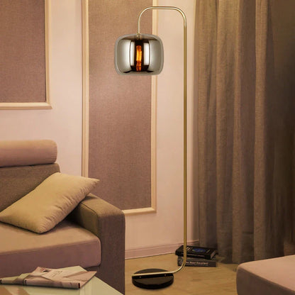 Lampadaire en Verre Gris Fumé avec Pied Marbré